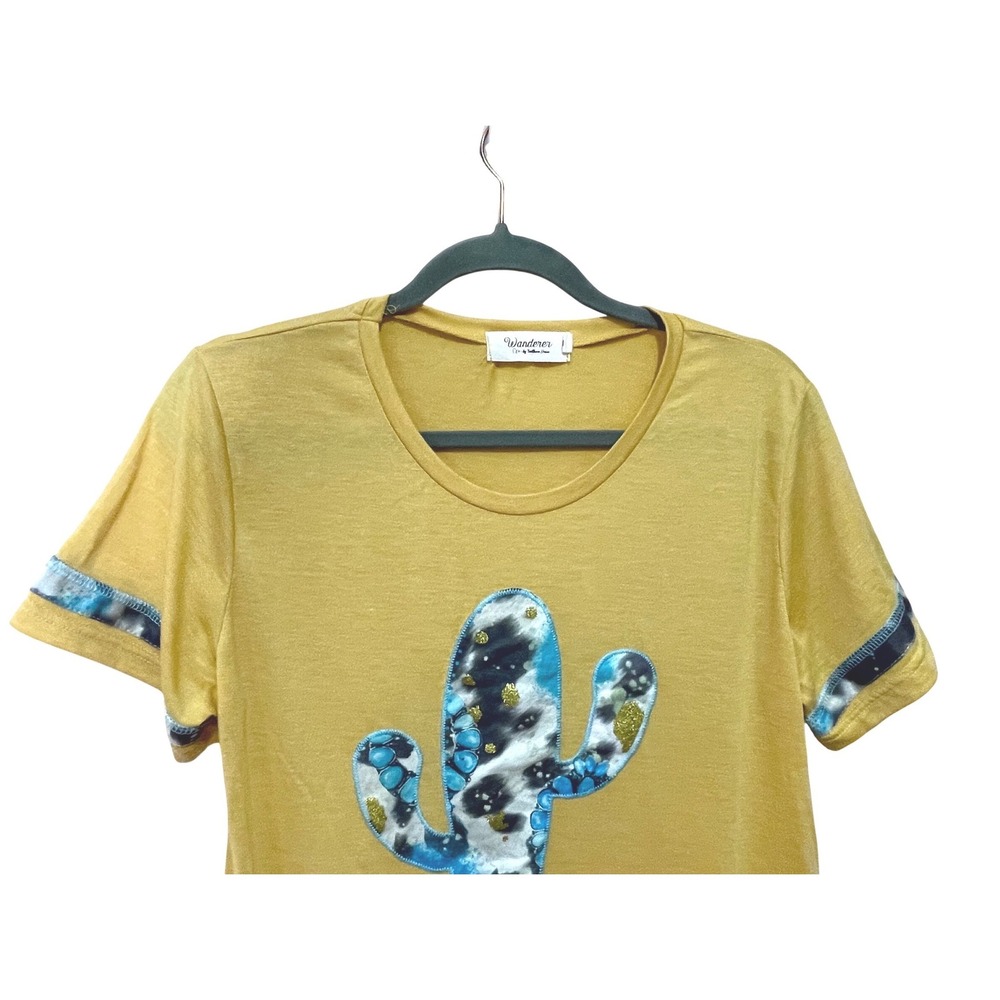 Wanderer by Southern Grace Mustard Yellow Cactus T-Shirt Western Cowgirl Boho M - Picture 3 of 9